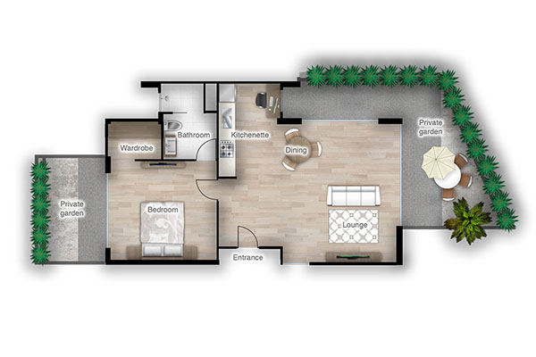 one bedroom garden apartment type B